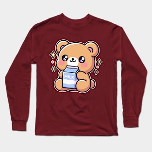 Cute Teddy Bear Loves Milk - Kawaii Nursery Baby Long Sleeve T-Shirt